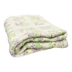 Handmade‎ Hand Knit Grandma Square Crochet Knit Afghan Blanket Baby 43 X 32